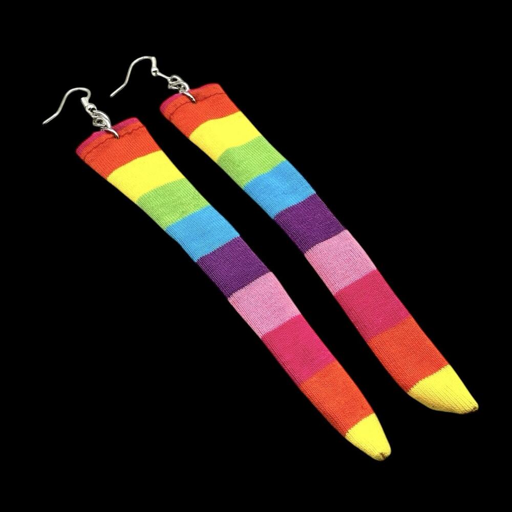 Rainbow Barbie Socks Earrings Pride Festival Sock Handmade Dangle Drop Jewelry